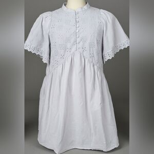 Universal Thread Soft Gray Eyelet Short Puff Sleeve Dress